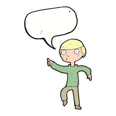 cartoon boy pointing with speech bubble N26