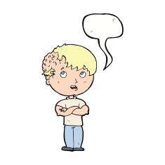 cartoon boy with growth on head speech bubble N35
