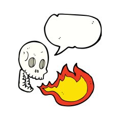 cartoon fire breathing skull with speech bubble N5