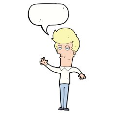 cartoon bored man waving with speech bubble N8