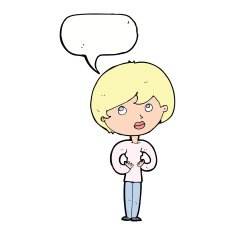 cartoon woman making Who Me? gesture with speech bubble N41
