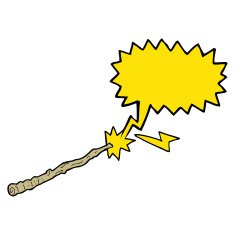 cartoon magic wand with speech bubble