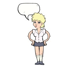 cartoon woman with hands on hips speech bubble N196