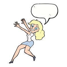 cartoon happy woman jumping with speech bubble N9