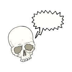 cartoon spooky old skull with speech bubble N5