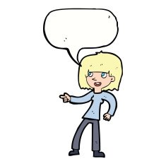 cartoon girl pointing with speech bubble N25