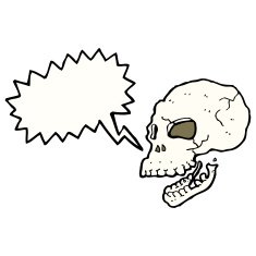 cartoon spooky skull with speech bubble N135
