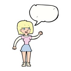 cartoon girl waving with speech bubble N27