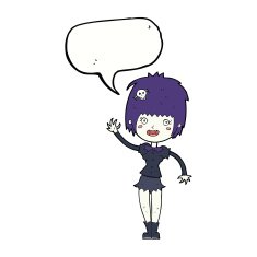 cartoon waving vampire girl with speech bubble N18