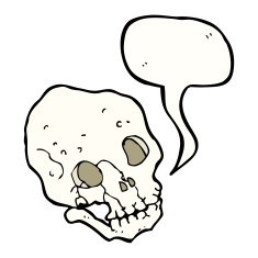 cartoon spooky skull with speech bubble N136