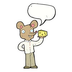 cartoon mouse holding cheese with speech bubble N9