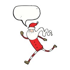cartoon running santa with speech bubble N10