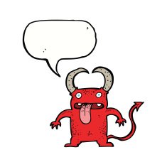 cartoon little devil with speech bubble N18