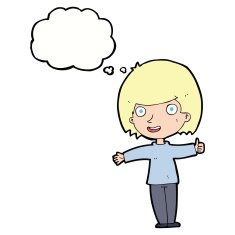cartoon happy woman with thought bubble N203