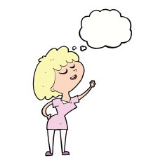 cartoon happy woman about to speak with thought bubble N9