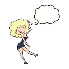 cartoon dancing woman with thought bubble N41
