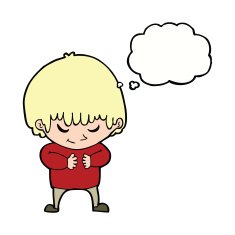 cartoon shy boy with thought bubble N15