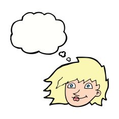 cartoon female face with thought bubble N115