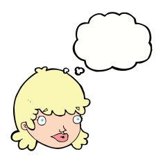 cartoon female face with surprised expression thought bubbl N17