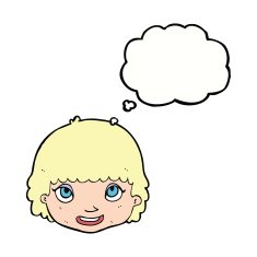 cartoon happy female face with thought bubble N149