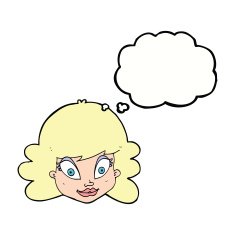 cartoon happy female face with thought bubble N152