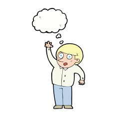 cartoon man asking question with thought bubble N39