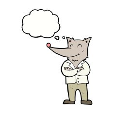 cartoon wolf in shirt with thought bubble N5