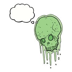 cartoon slimy skull with thought bubble N4