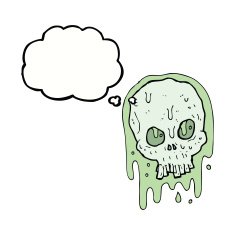 cartoon slimy skull with thought bubble N5