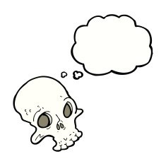 cartoon spooky skull with thought bubble N120