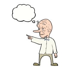 cartoon old man pointing with thought bubble N9