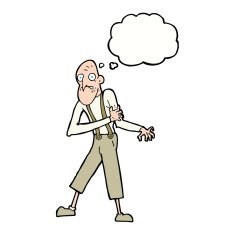 cartoon old man having heart attack with thought bubble N9