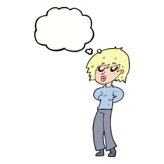 cartoon woman whistling with thought bubble N9