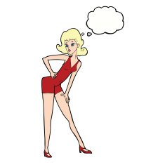 cartoon model woman posing with thought bubble N9