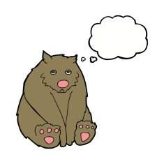 cartoon sad bear with thought bubble