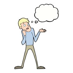 cartoon nervous man with thought bubble N110
