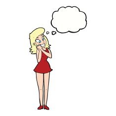 cartoon excited woman with thought bubble N105