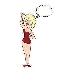 cartoon dancing woman with thought bubble N42