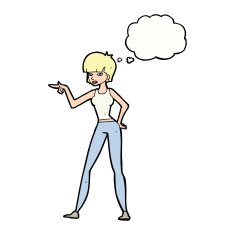 cartoon woman pointing with thought bubble N169