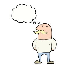 cartoon bald man with mustache thought bubble N14