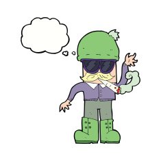 cartoon man smoking pot with thought bubble N9