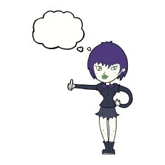 cartoon vampire girl giving thumbs up sign with thought bubble N17