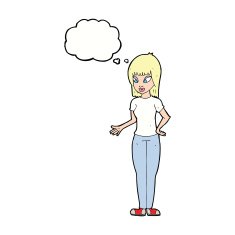 cartoon woman explaining with thought bubble N41