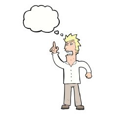 cartoon angry man making point with thought bubble N9