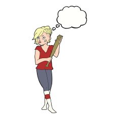 cartoon pretty punk girl with baseball bat thought bubble N9