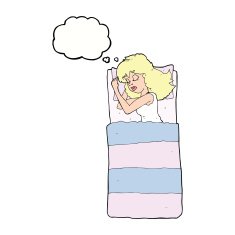cartoon sleeping woman with thought bubble N7