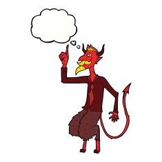 cartoon devil in shirt and tie with thought bubble N5