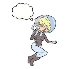 cartoon space woman with thought bubble N24