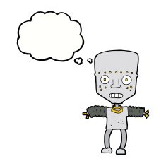 cartoon robot with thought bubble N134