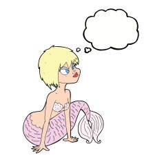 cartoon pretty mermaid with thought bubble N33